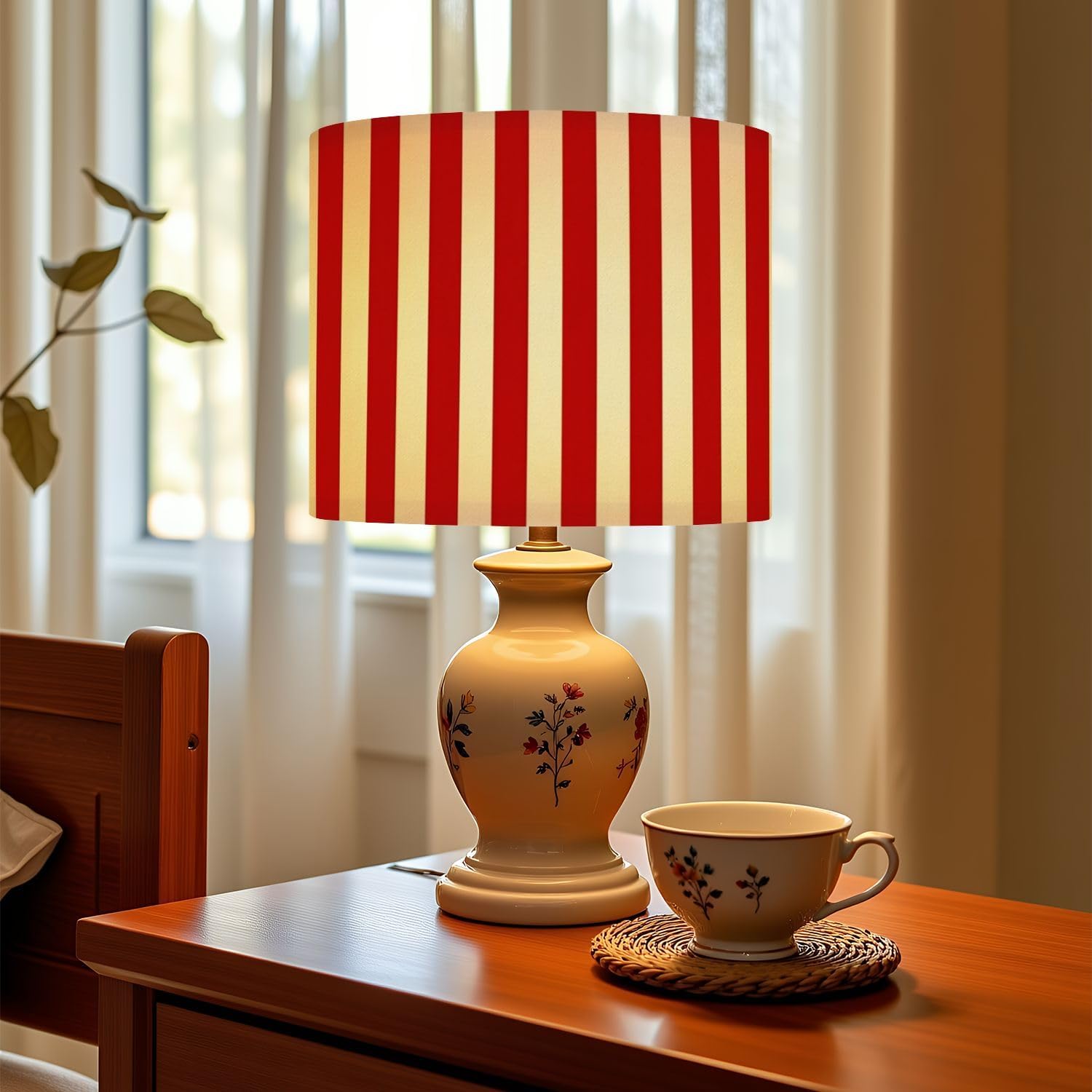 Linen Drum Lamp Shades 1 Pack, 13''Wx10"H, Red White Vertical Striped Retro Circus Style Replacement Lampshades for Floor Lamps Table Lamps Modern Farmhouse Lampshade Easy Assembly