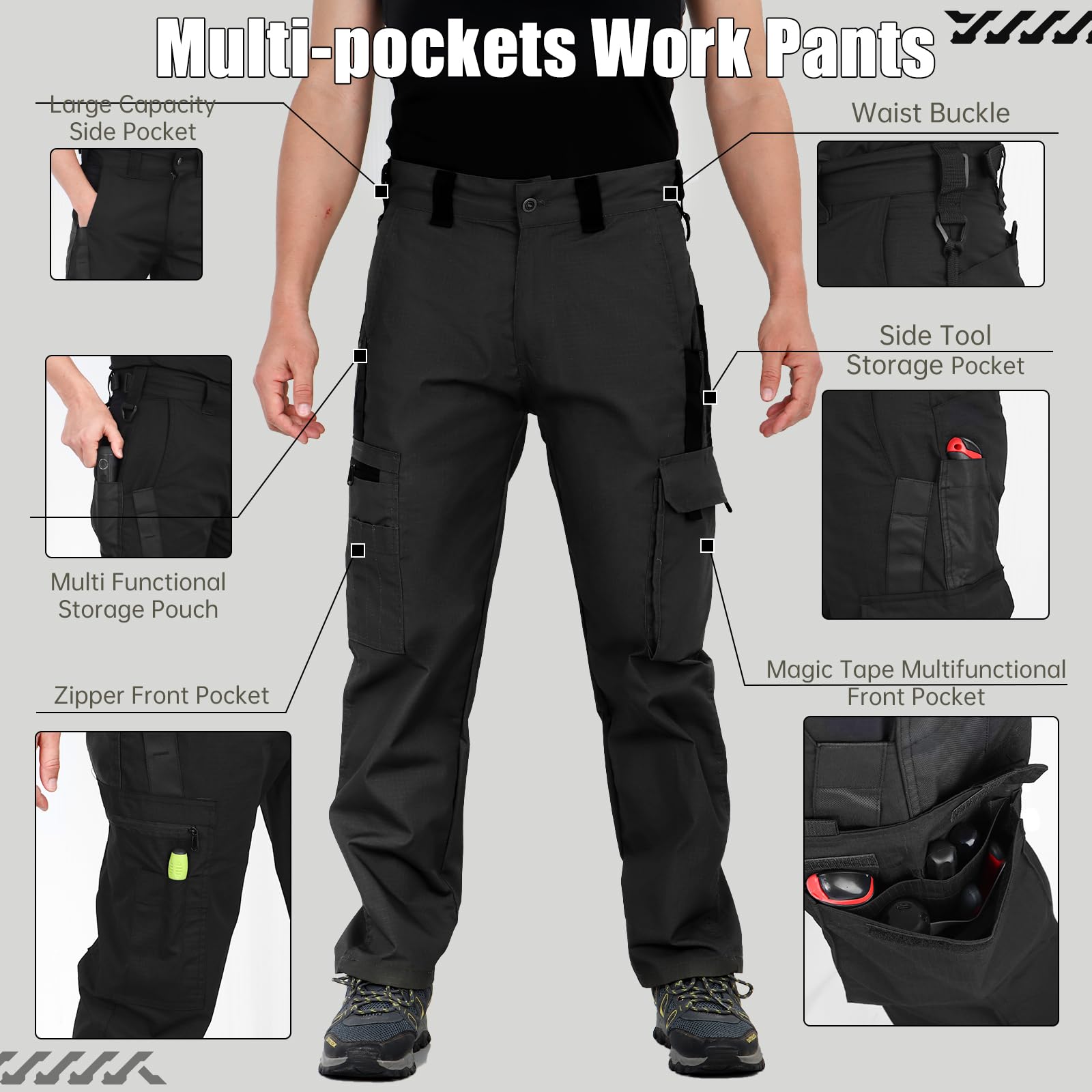 Pantalones de Trabajo para Hombre de Alta Resistencia con Múltiples Bolsillos, Pantalones de Combate Cargo para Senderismo, Acampada Casual Al Aire Libre