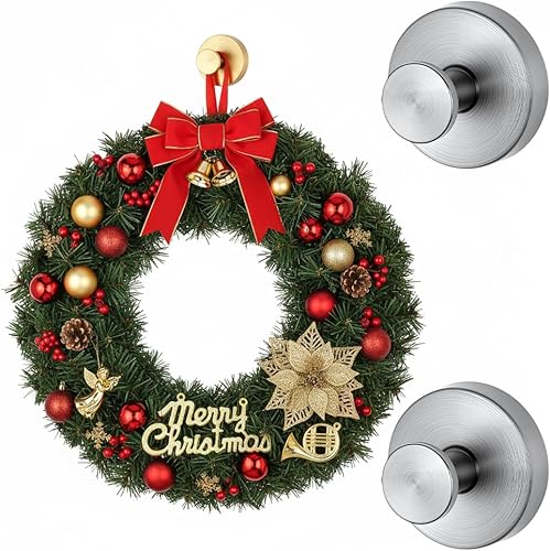 Ganchos de Ventosa para Coronas de Puerta, Colgadores de Corona de Acero Inoxidable Resistente para Puerta Delantera, Colgador de Corona para Puerta