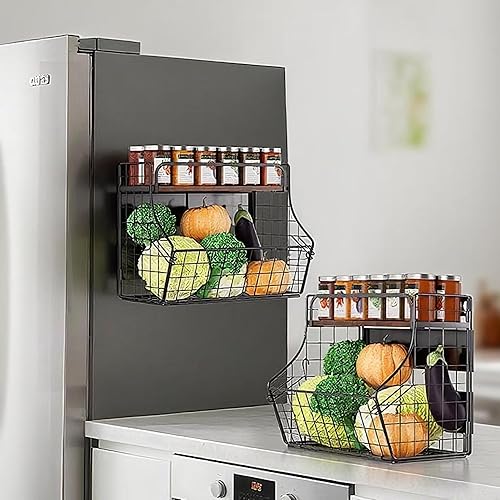 Miniatura 7 de MOJOHAND Estante magnético para refrigerador con tapa de madera, papelera de almacenamiento de papas y cebollas, organizador y almacenamiento de