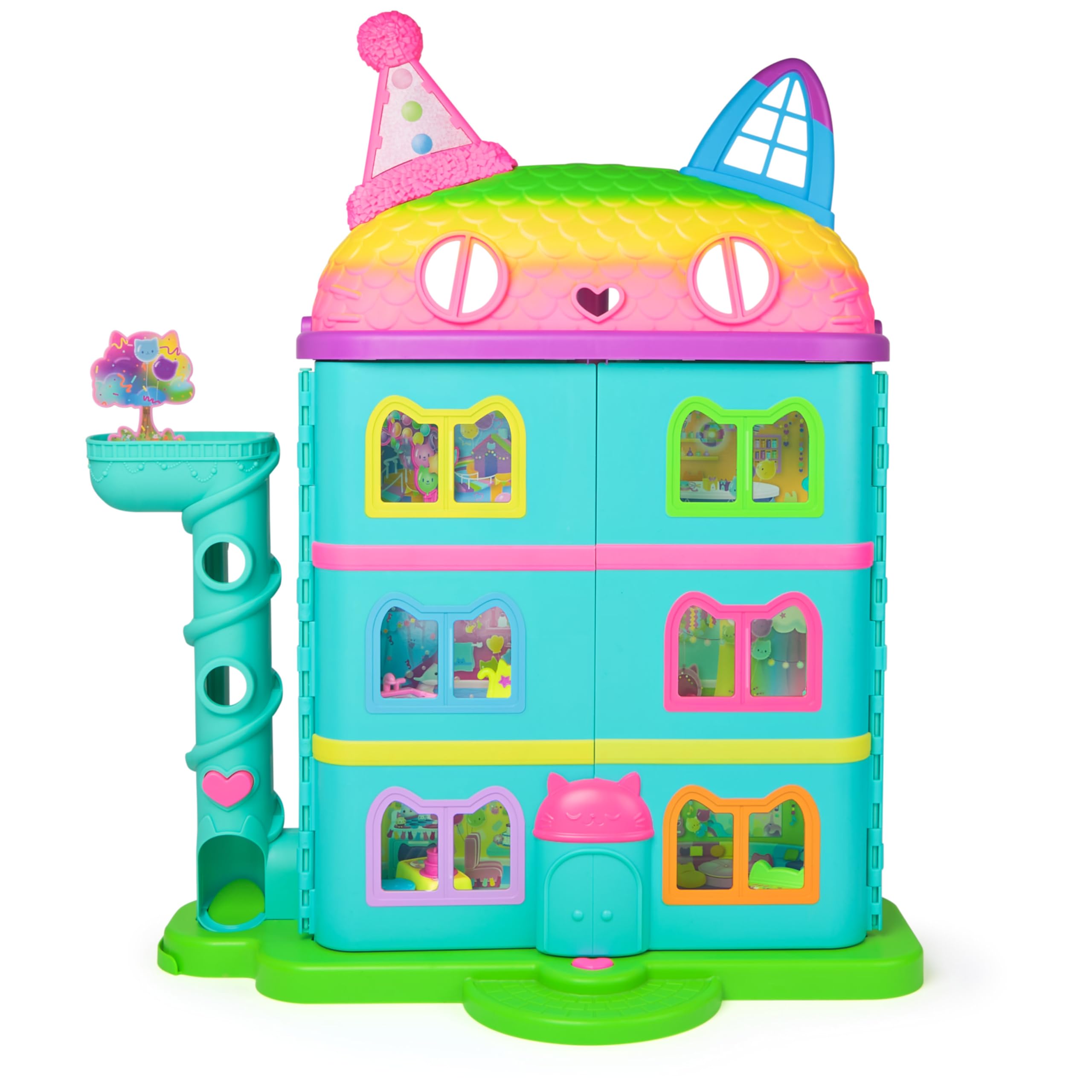 LA CASA DE MUÑECAS DE GABBY - CASA FESTIVA CON SONIDOS, FIGURA GABBY'S DOLLHOUSE, 10 ACCESORIOS ARCOIRIS Y 2 CAJAS SORPRESA - 6071380 - Juguetes Niñas 3 Años + Regalo Niña 3 años +