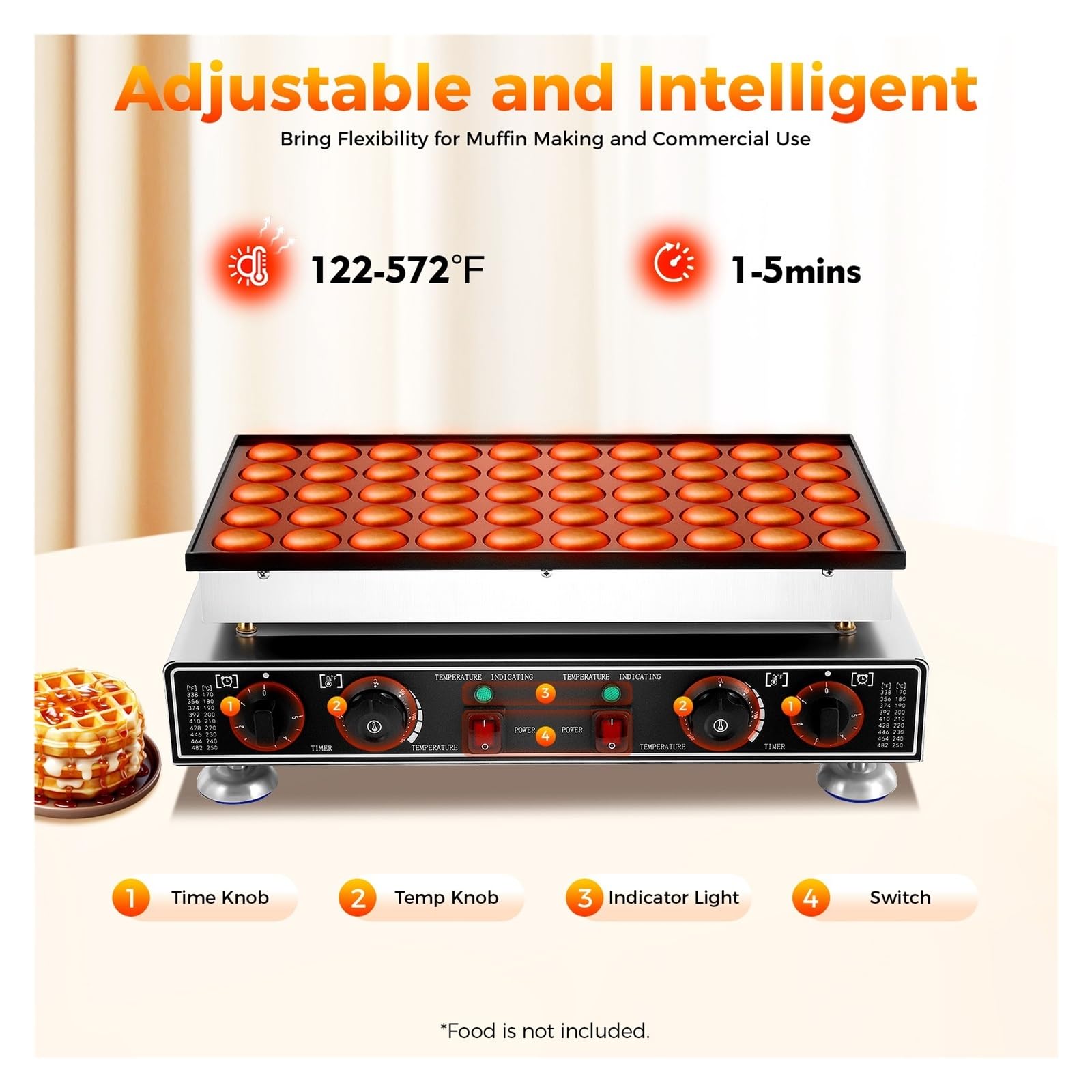 Maszyna Do Robienia Muffinek Z 50 Otworami, Pieczenia Powłoką Nieprzywierającą, Zestaw O Mocy 1800 W RóWnomierne Ogrzewanie Szybkie Nagrzewanie