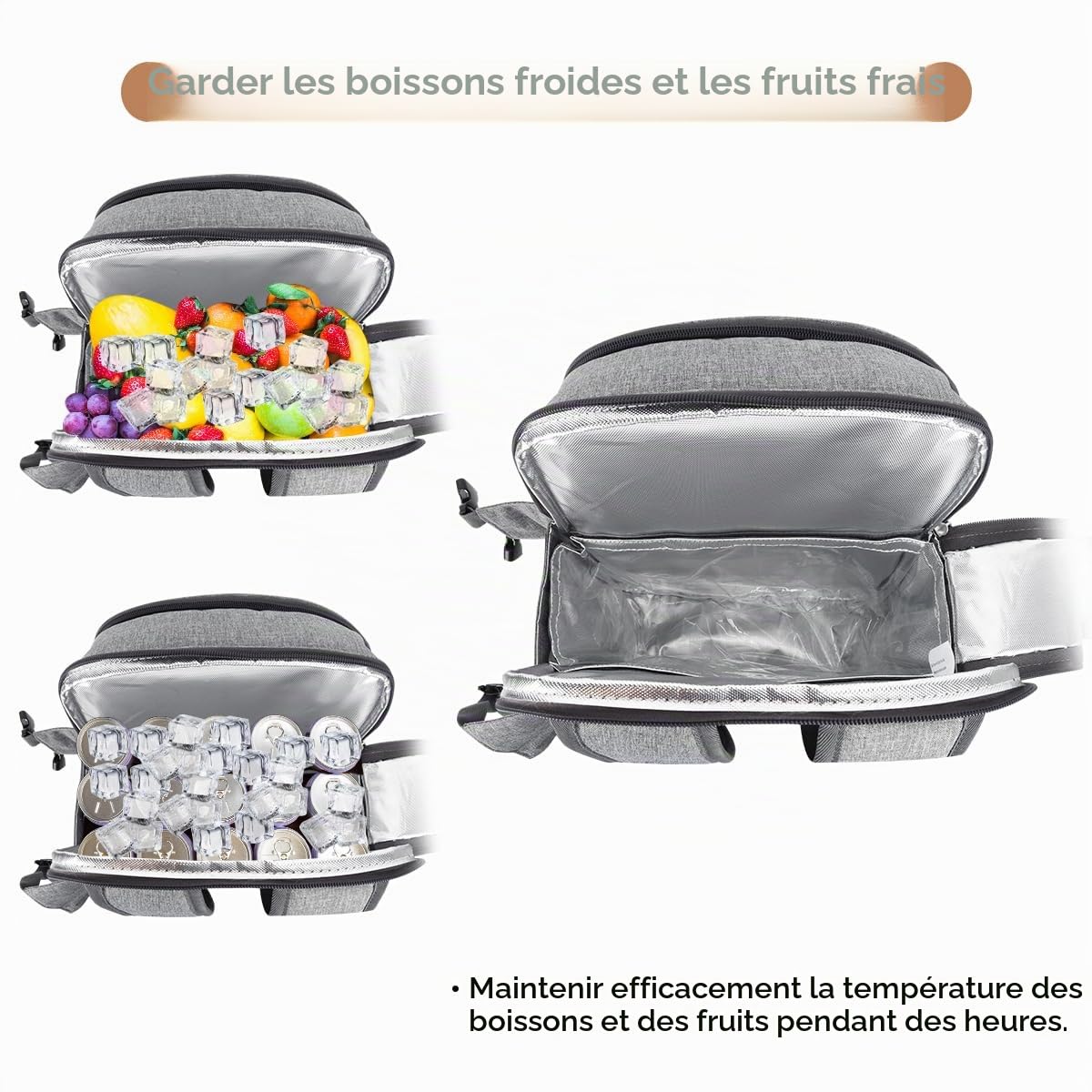 Sunflora Sac à Dos de Pique-Nique isolé pour 2 Personnes avec Compartiment glacière, Pochette à vin, Couverture et Ensemble de Couverts en Acier Inoxydable (Gris)