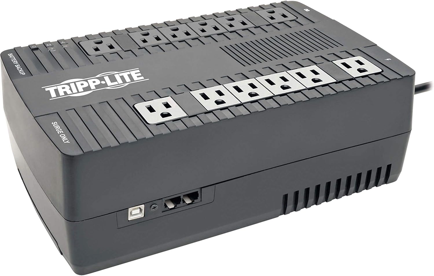 Tripp Lite 900VA UPS Battery Backup & TLP1208TELTV 12 Outlet Surge Protector Power Strip, 8ft Cord, Right-Angle Plug, Tel/Modem/Coax Protection, RJ11, & Dollar 150,000 Insurance