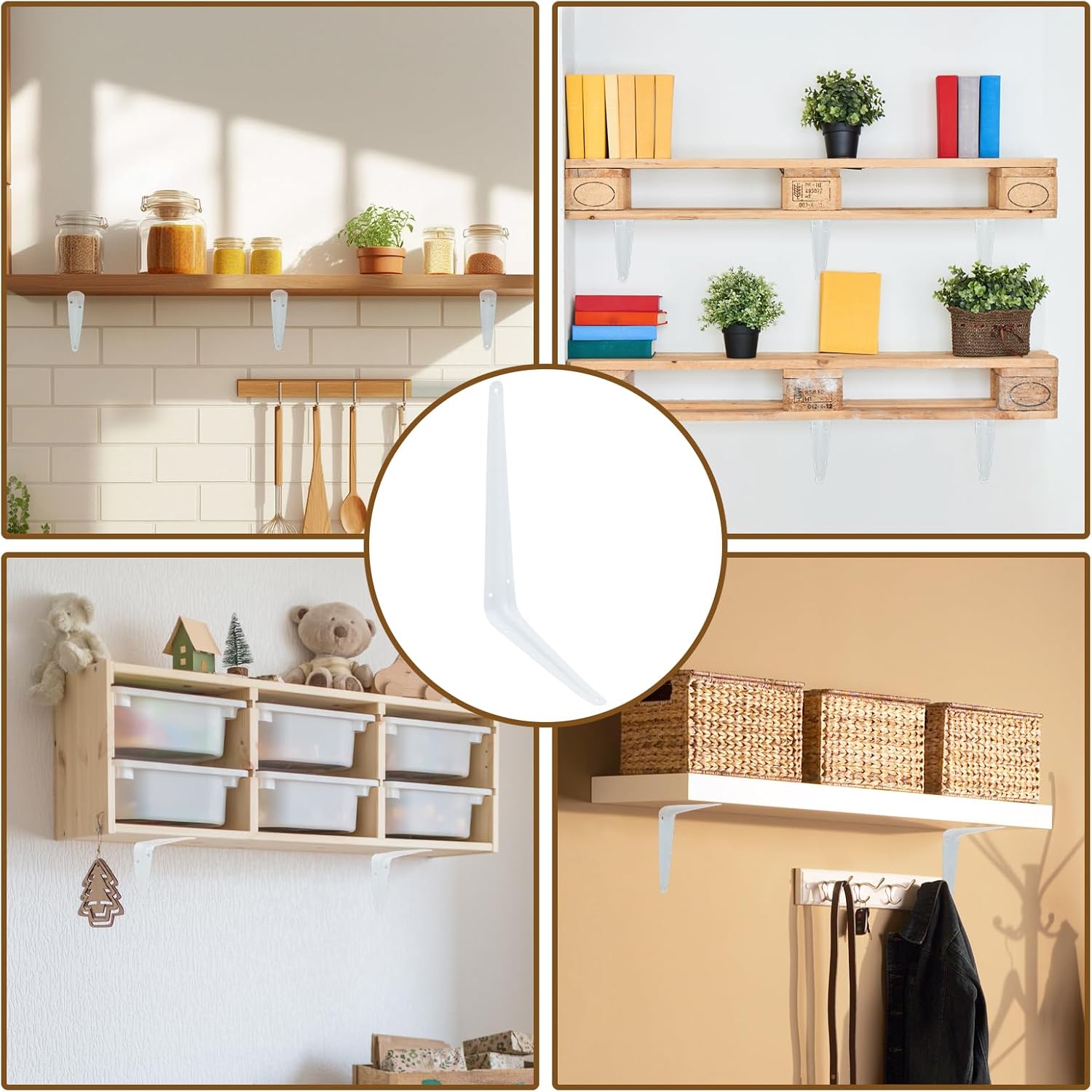 24Pcs 12 x 10 Inch White Shelf Brackets, Heavy-Duty Metal Steel Corner L Brackets for Shelves Shelf, Bookshelf, Garden Boards, Wall Hanging Shelves Decoration Clapboard