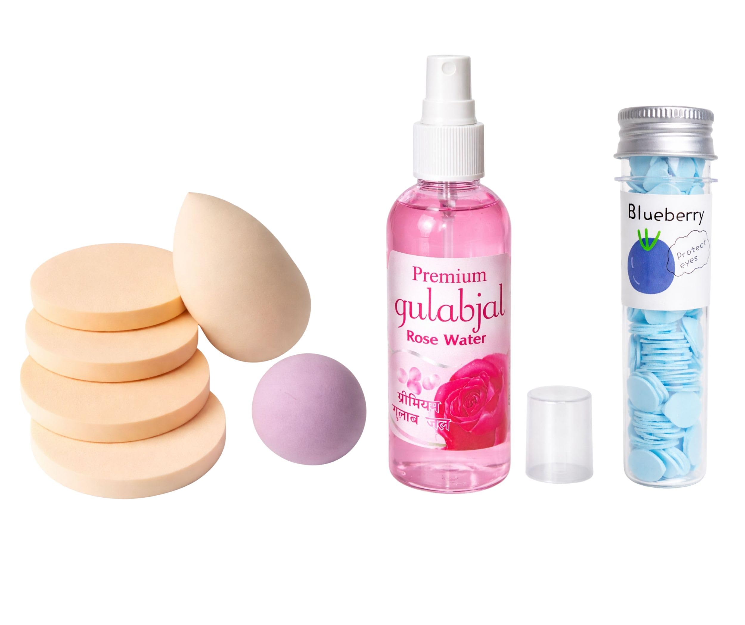 Premium Personal Care & Beauty Combo Kit – Includes Premium Gulabjal Rose Water Facial Spray Mist (100ml), 1 Tube Portable Blueberry Paper Soap Flakes, & 6-Pack Makeup Sponge Puff Set (Beauty Blenders & Round Cushion Puffs)-image-40