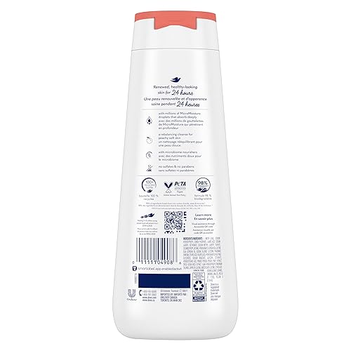 Miniatura 3 de Dove Gel de baño reequilibrante de melocotón blanco y leche de arroz, 4 unidades para una piel renovada, de aspecto saludable, limpiador hidratante