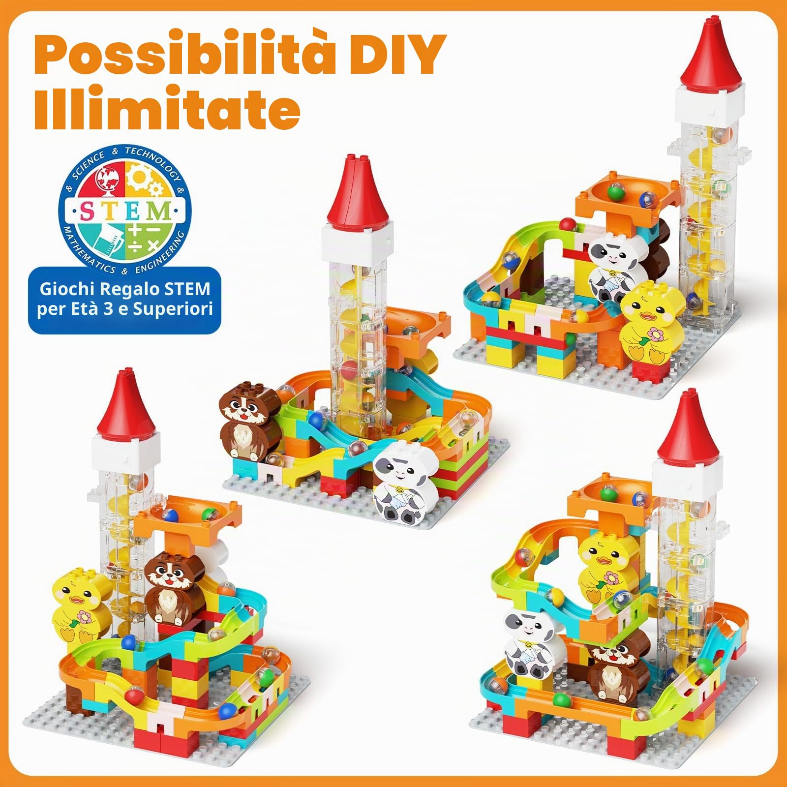 Pista di marmotta giocattolo con ascensore motorizzato - Kit di costruzione Perpetuum mobile STEM per bambini