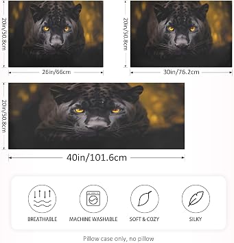 Black Panther Satin Silk Pillowcase for Hair and Skin,Soft Breathable Pillow Case with Envelope Closur,30x20In