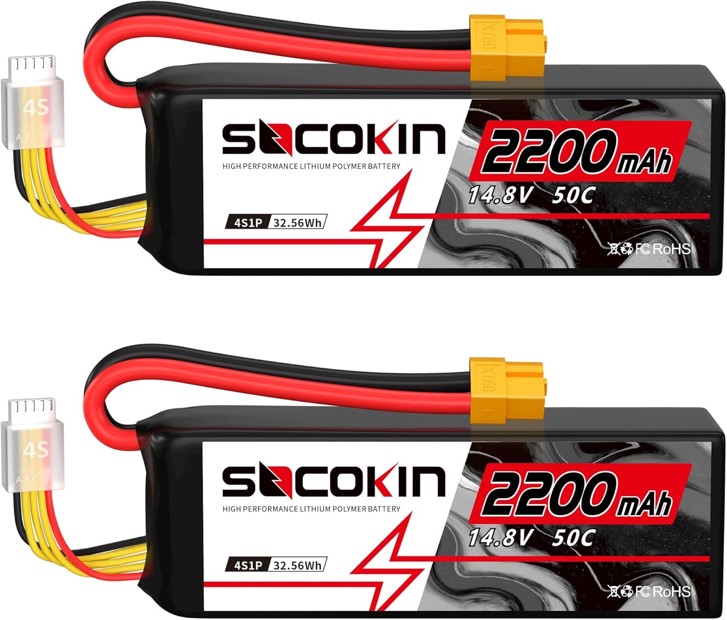 4S Lipo Battery 14.8V 2200mAh 50C 4 Cell Lipo Battery with XT60 Connector Soft Case for 60mm-70mm EDF Jet 1000mm-1500mm Plane RC Car Boat Truck Heli Airplane Quadcopter