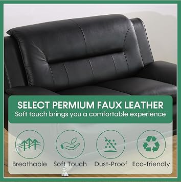 Leather Sofa Set,Leather Couches for Living Room Furniture Sets, 80 Sectional Sofa for Living Room/Office/Apartment(A-Black)