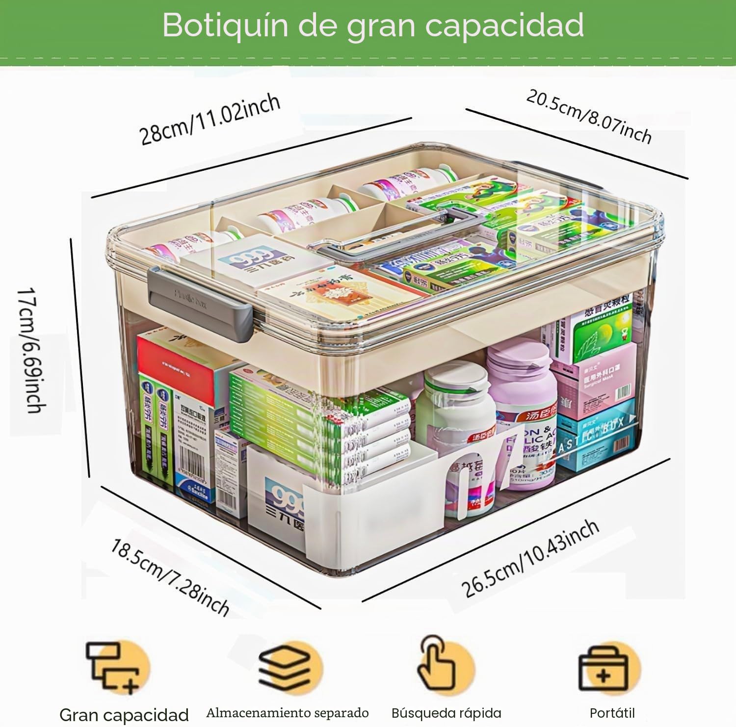Medicine box, caja para medicina,caja organizadora de medicina, para medicamentos en casa, multifunción Caja de medicamentos con asa para Joyas, medicamentos y