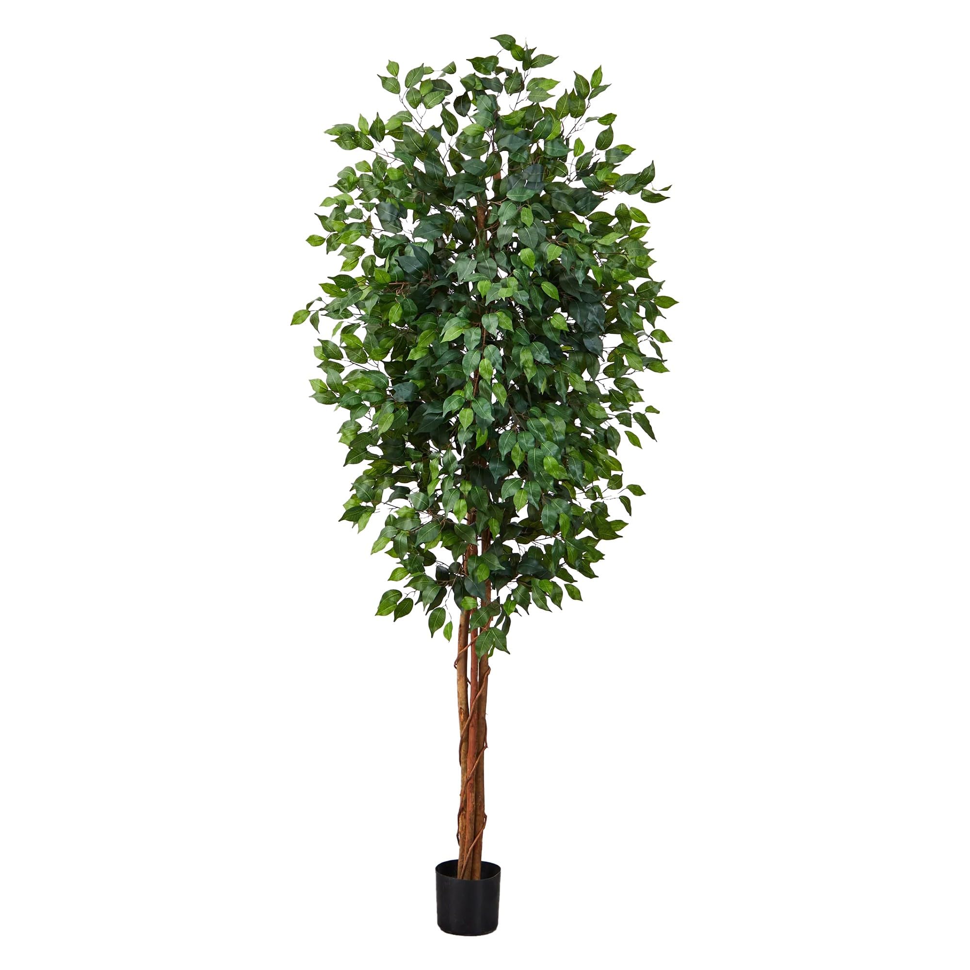 Nearly Natural 7ft Triple Trunk Artificial Ficus Tree with Natural Wood Trunks, Fake Tree for Indoor Home Décor, Faux Ficus Tree with Black Nursery Pot