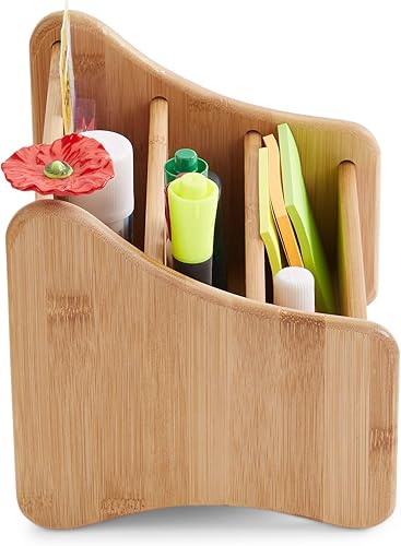 Miniatura 3 de Bookaholic Organizador de escritorio de bambú de 3 niveles para suministros de oficina, artículos de tocador, manualidades, ideal para escritorio,
