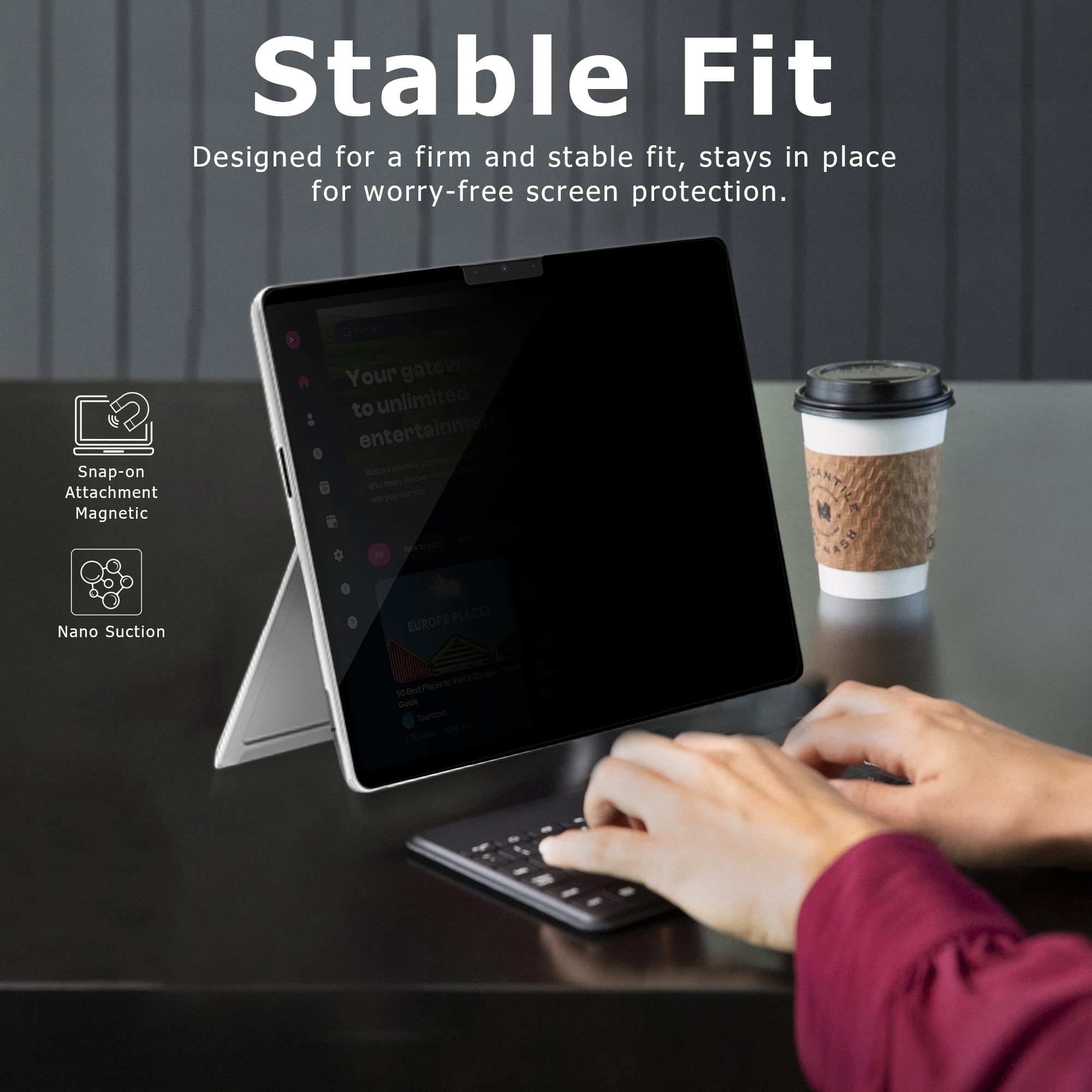 Adeway Protector de pantalla de privacidad para Surface Go 4/3/2/1 de 10.5 pulgadas, nano magnético, antiespía, extraíble, luz azul y bloqueo UV, antirreflejos