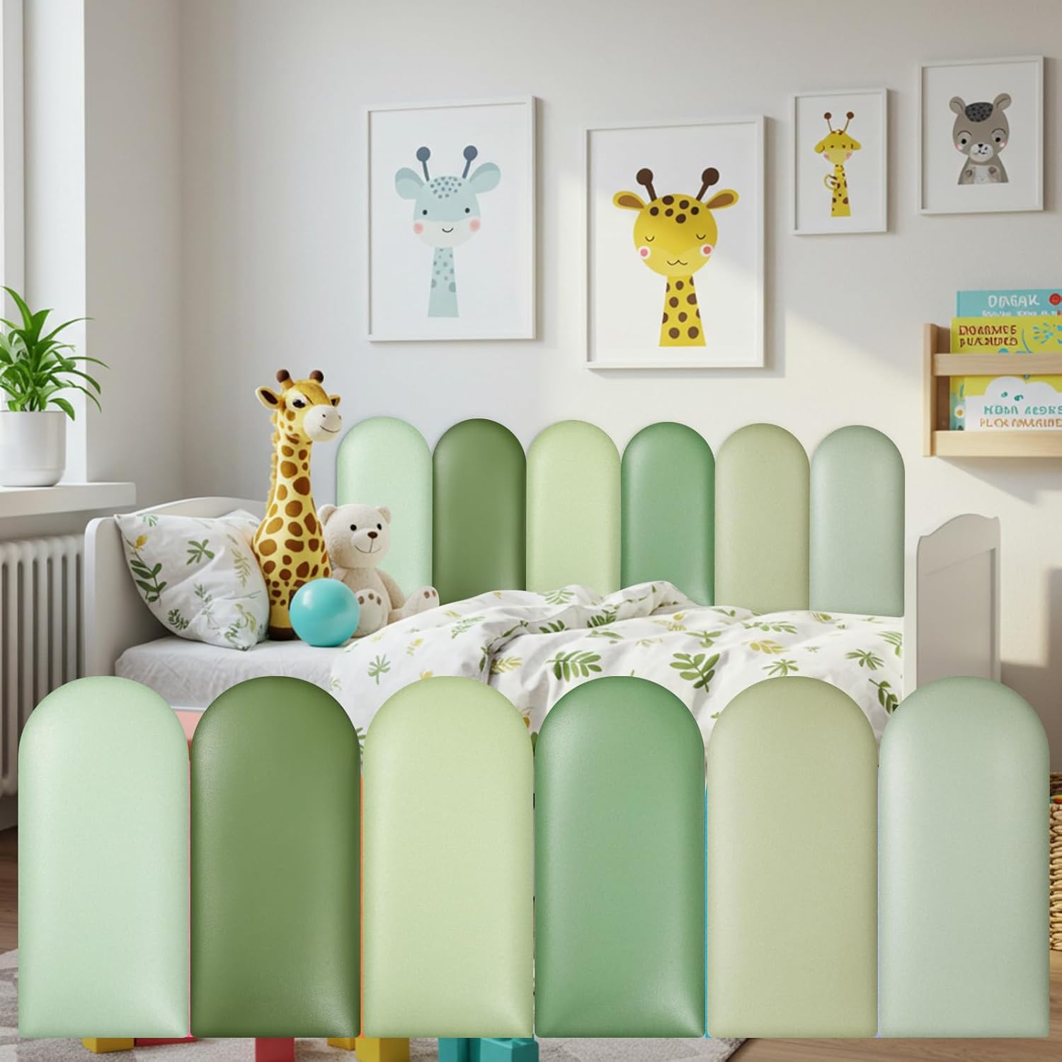 Jetec 6 Pcs Wall Padding for Kids with Autism Playroom Anti Collision 3D 15. 75 x 7. 87 Inch Peel and Stick Headboard Upholstered Wall Panels for Nursery Protection(Green Series)