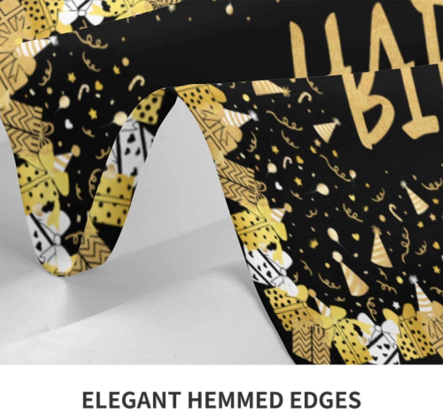 Birthday Tablecloth Rectangle 60x84 Inch Black Gold Gift Box Ribbon Print Happy Birthday Themed Decorative Table Cloth Seasonal Festive Rustic Farmhouse for Indoor Party Kitchen Dinner Picnic Decor image 4