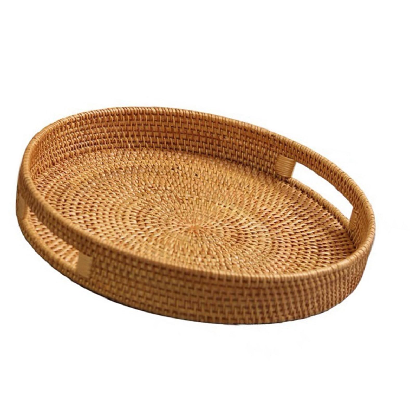 APGLSXY Multipurpose Round Rattan Tray with Handles for Serving Guests and Adding Charm to Any Space Saving Organization Coffee Table Decoration