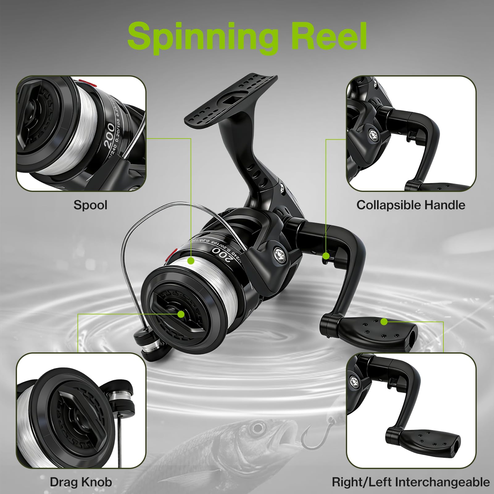Lomffy Juego Combinado de Carrete y Caña de Pescar Telescópica, 1.8m Kit de Caña de Pescar Portátil con Red de Pesca Caña de Pescar Telescópica con Carrete con Línea Señuelo Bolsa de Transporte — view 4