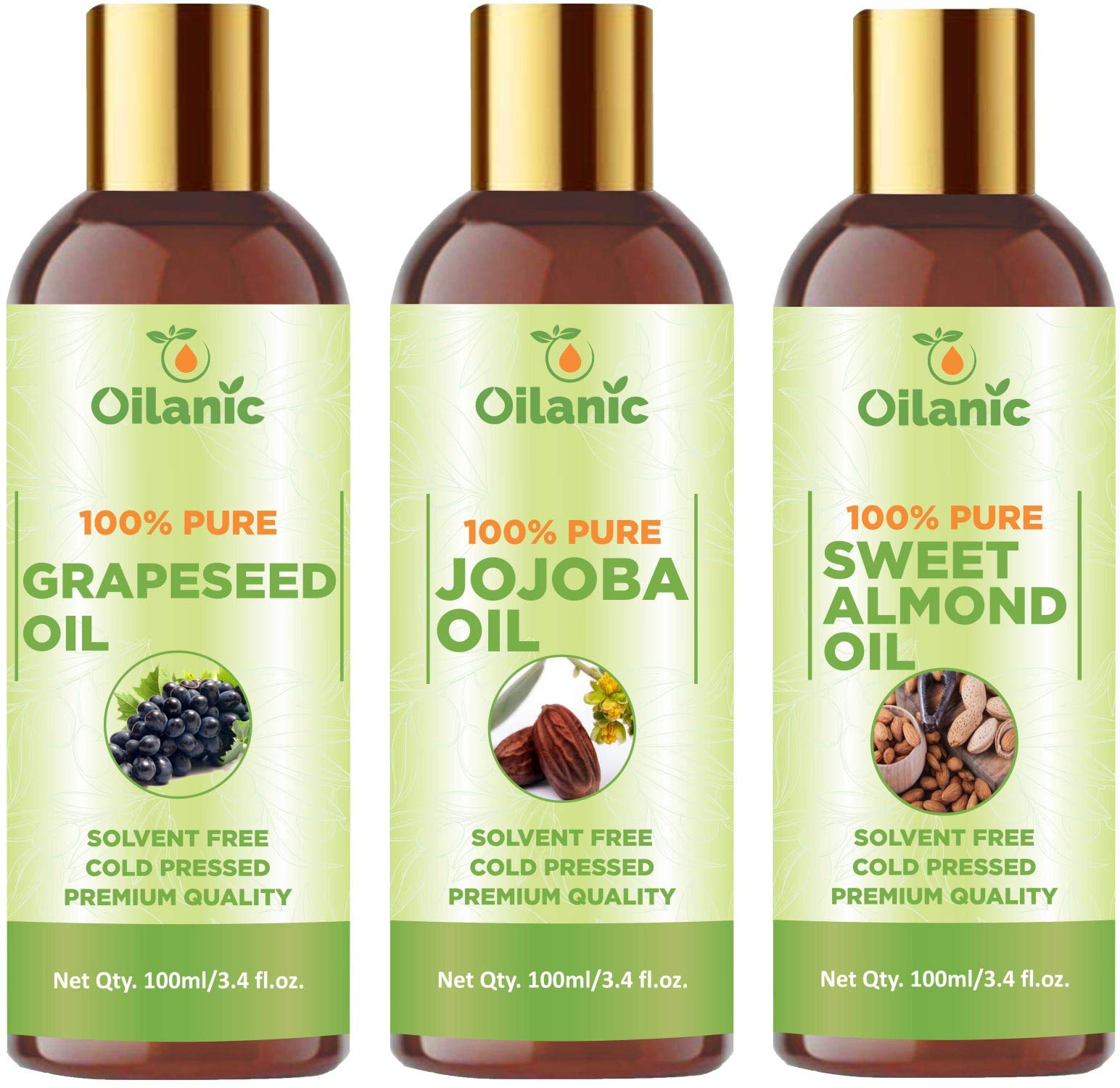 Oilanic?100% Pure & Natural Grapeseed Oil, Jojoba Oil & Sweet Almond Oil Combo pack of 3 bottles of 100 ml(300 ml)-picture-41