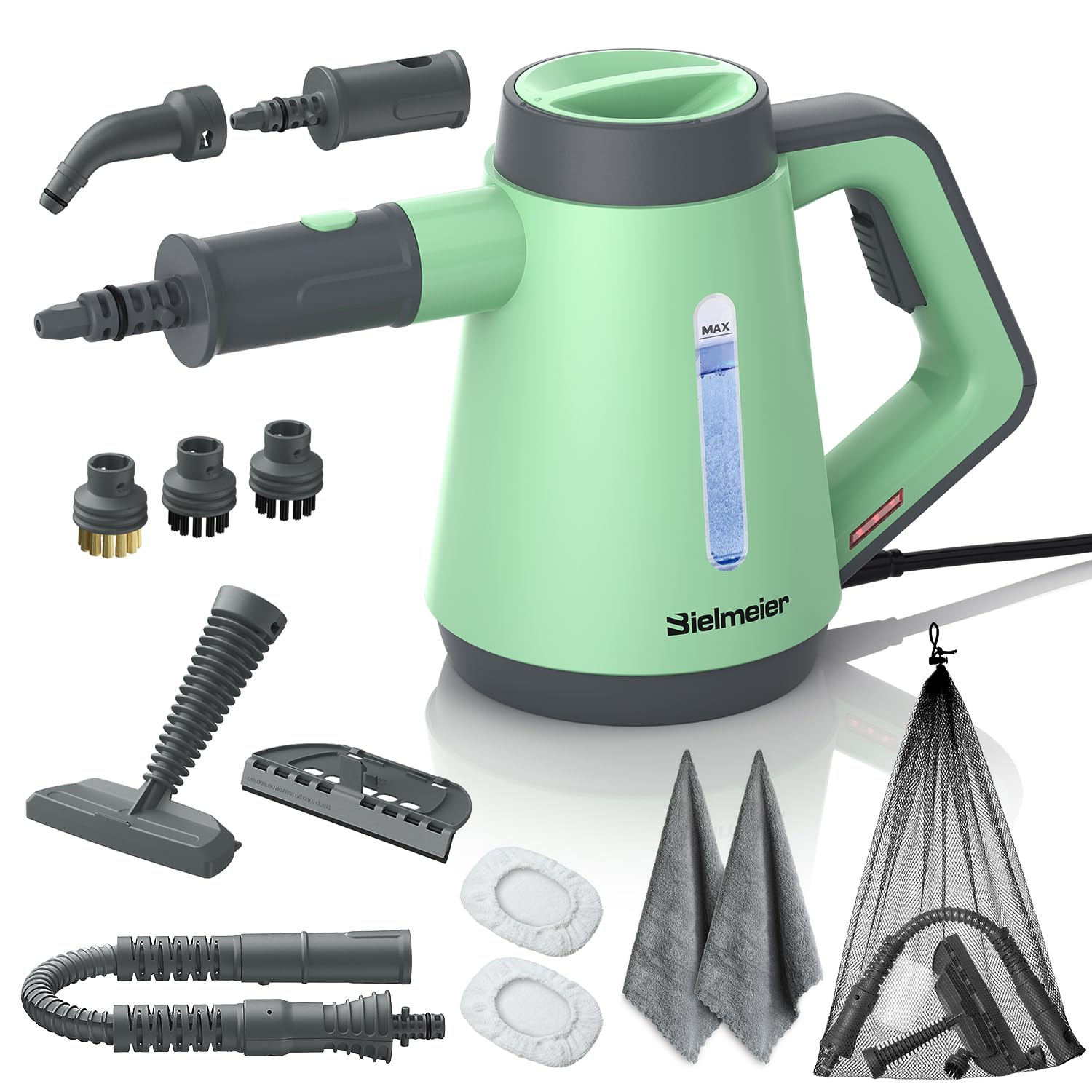 Bielmeier Handheld Pressurized Steam Cleaner - 15s Quick Start Multi-Functional for Home Kitchen Bathroom 8 Attachments Chemical-Free Safe