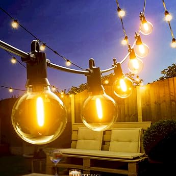 Kawaya Fairy Lights Outdoor Power 7.6 m LED Outdoor Fairy Lights Outdoor IP65 Waterproof with 12 + 1 G40 Shatterproof Bulbs Warm White Garden Fairy Lights for Balcony Patio Yard Wedding Party [Energy Class F]