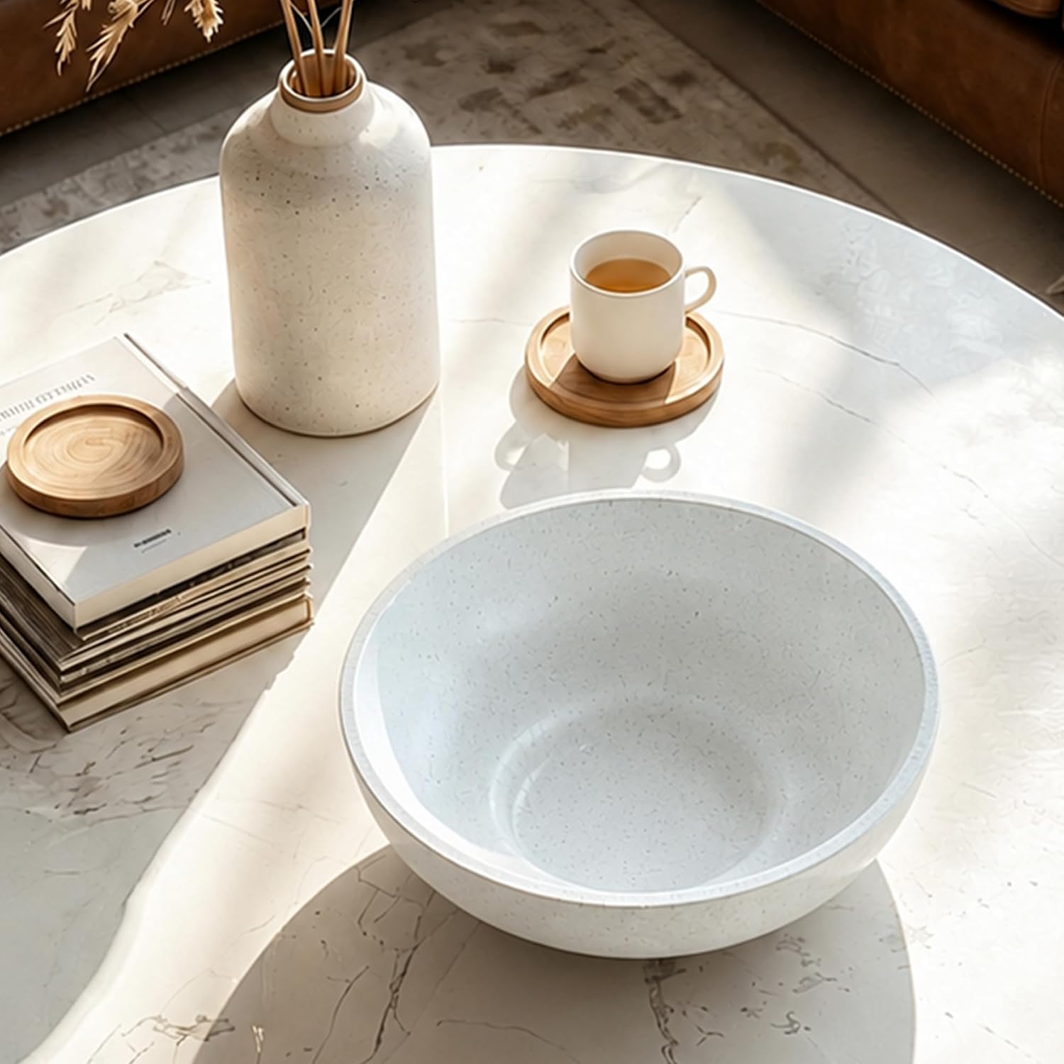 10" Large Decorative Bowl for Entryway Table with Pedestal, Spotted White