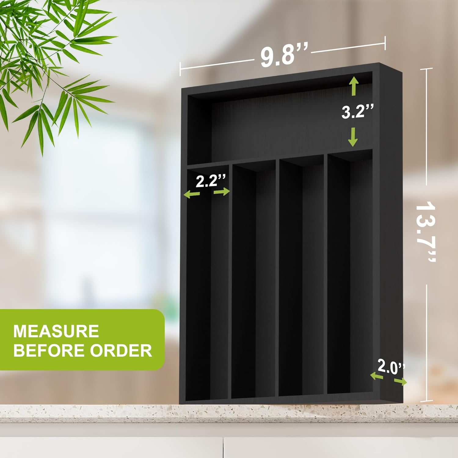 Black Bamboo Drawer Organizer with Five Compartments
