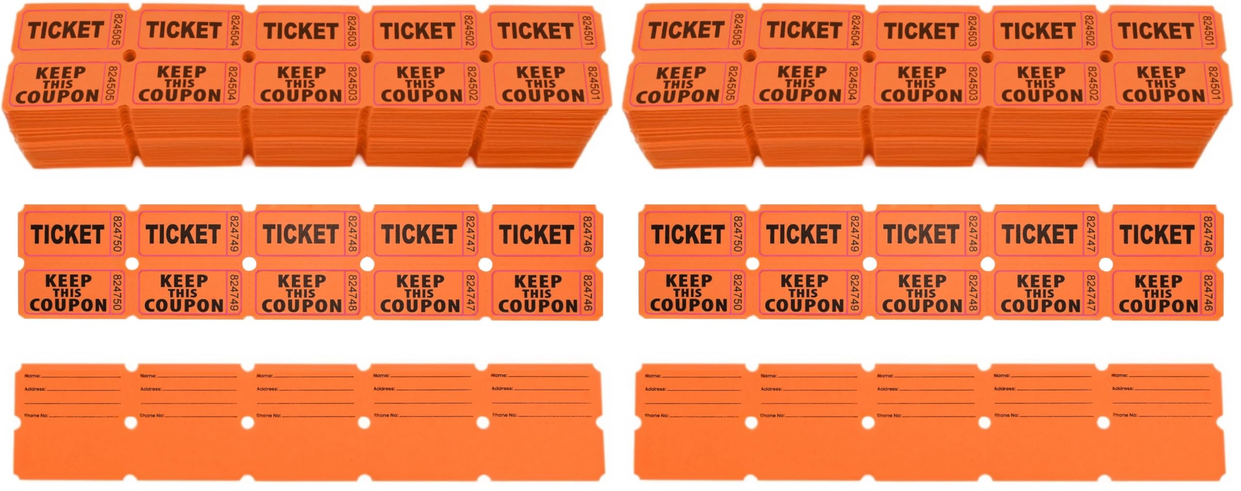 Homrelaxy 2000 Pcs 1000 Pairs Raffle Tickets, 50/50 Double Raffle Tickets, 250 Double Tickets Per Stack, for Events, Entry, Carnivals, and Door Prizes(Orange) (Pack of 2)