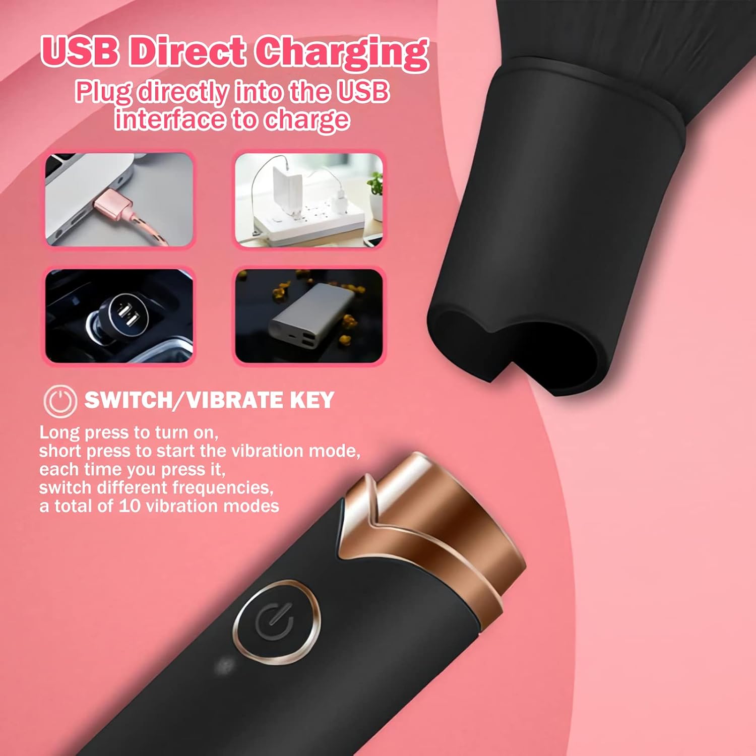 Vibrator for Precision Clitoral Stimulation, Discreet Rechargeable Make Up Brush Vibe with 10 Vibration Modes Waterproof Nipple G-spot Stimulator Sex Toys for Women