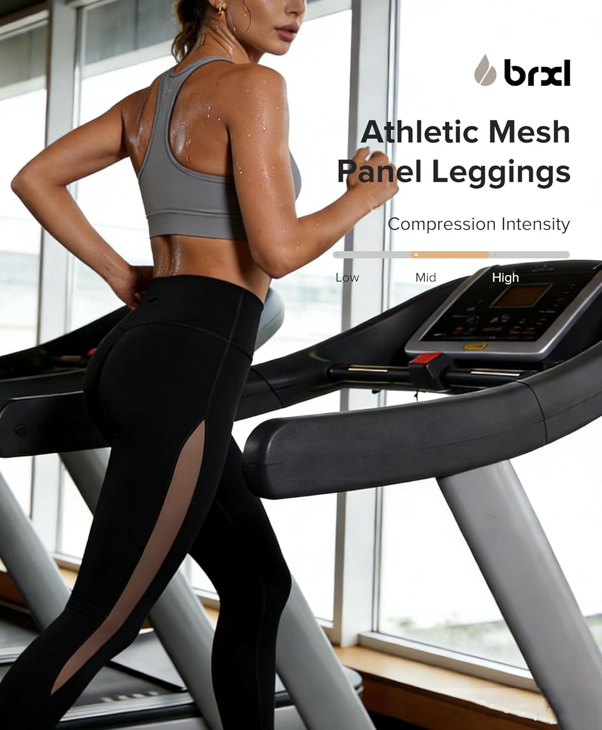 BRXL Compression Leggings with Breathable Mesh Panels for Women Tummy Control Leggings High Waist Workout Athletic Yoga Pants - Image 2