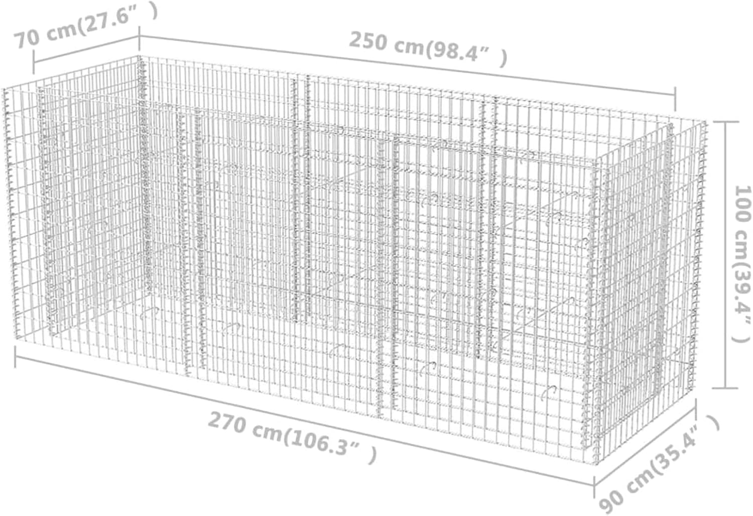 Gabion Raised Bed Steel 270 x 90 x 100 cm Garden Raised Bed Tomato Shelf Raised Garden Bed