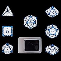 Vista 12 de Cusdie Juego de 7 dados de metal DND, dados de metal con diseño cerebral, juego de dados poliédricos D&D con bolsa de dados de calavera