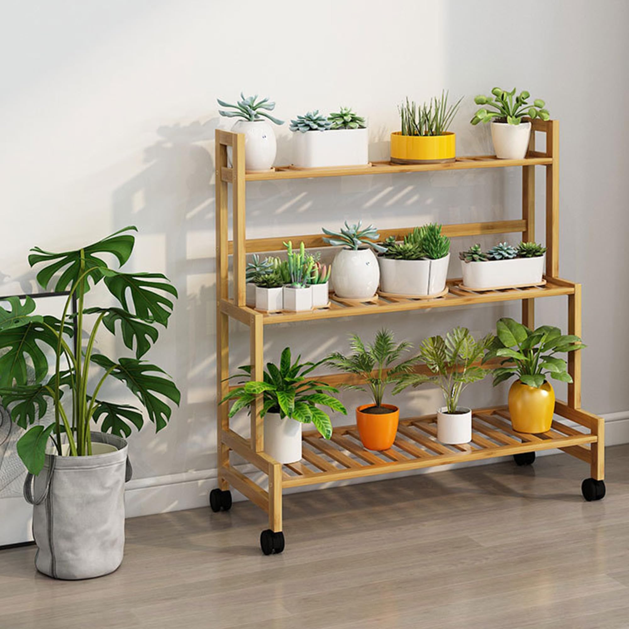 YYW Pflanzenregal aus Bambus Blumenständer für innen draußen, 4 Ebenen-80CM | Bambusholz Vielseitiger Pflanzenständer für Blumentöpfe, Kräuter & Deko, Platzsparendes, für Balkon, Terrasse oder Garten