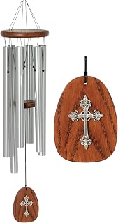 Woodstock Chimes Cross Wind Chime for Outside, Garden, Patio, Porch and Outdoor Decor (25'') Silver Amazing Grace Medium (AGMCR)