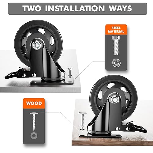 Miniatura 9 de Ruedas giratorias de 2 pulgadas, juego de 4 ruedas, ruedas resistentes con freno, ruedas giratorias industriales de bloqueo para muebles y carrito