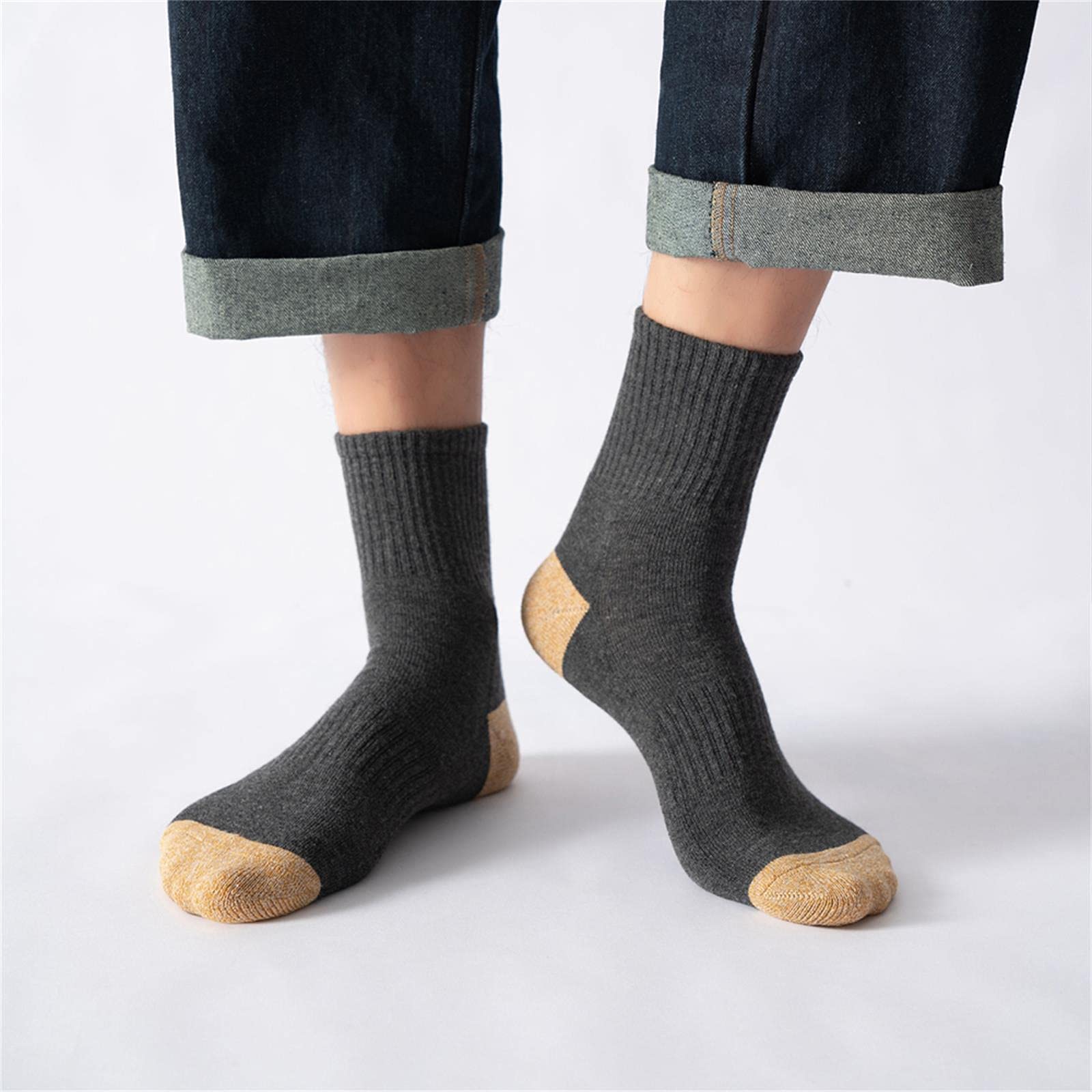 UKKO Calcetines de Hombre Calcetines De Hombre Caliente De Invierno Thicke Terry Transpirable Calcetines Casuales Masculinos-2 Coffee 2 Black 1 Turmeric