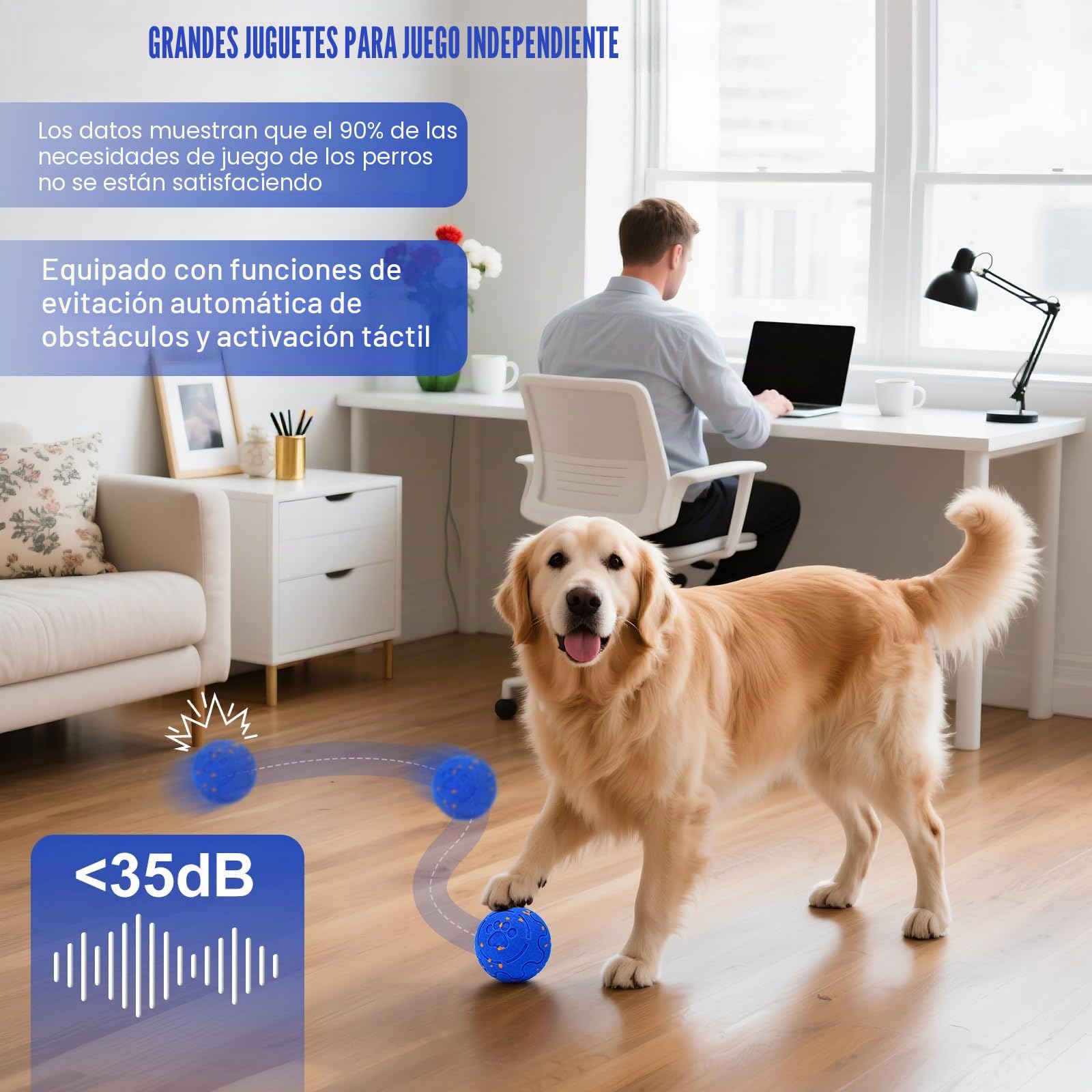 Juguete para perros con inteligencia, pelota para cachorros, pelota para cachorros, juguete inteligente interactivo para perros con luz y 3 modos de juego (azul/no luz)