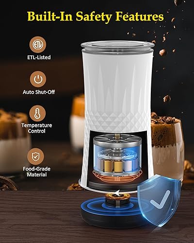 Miniatura 4 de Espumador de leche eléctrico 4 en 1 y vaporizador de leche, diseño elegante antideslizante, vaporizador de leche caliente y fría con control de