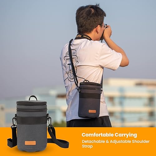 Vista 18 de TARION Funda rígida para lente de cámara profesional, bolsa acolchada para lente de cámara, bolsa de transporte para lente DSLR SLR, a prueba