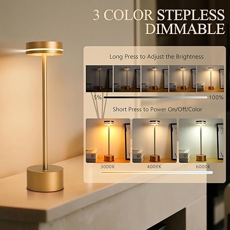 Gkeiten 2 Pack Cordless Table Lamp Rechargeable, 3 Way Dimmable Touch Lamp & 5000mAh Battery Operated, Portable Small Metal Light for Patio/Tabletop/Outdoor/Dining/Desk/Gift for Home Décor – Rose Gold photo 6