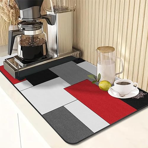 Miniatura 5 de Tapete de café para encimeras, rojo, negro, blanco, gris, tapete moderno de secado de platos, 2 piezas para accesorios de cocina, cafetería, bar,