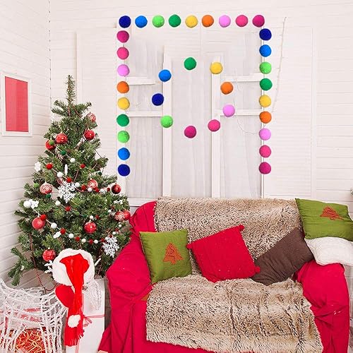 Miniatura 5 de 2 guirnaldas de bolas coloridas con pompones de 6.5 pies de largo, 24 bolas para decoración del hogar y fiesta