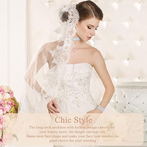 Miniatura 7 de Juego de 2 joyas de cristal de diamantes de imitación para mujer, disfraz de novia con purpurina, collar con flecos, pulsera, Diamante de imitación