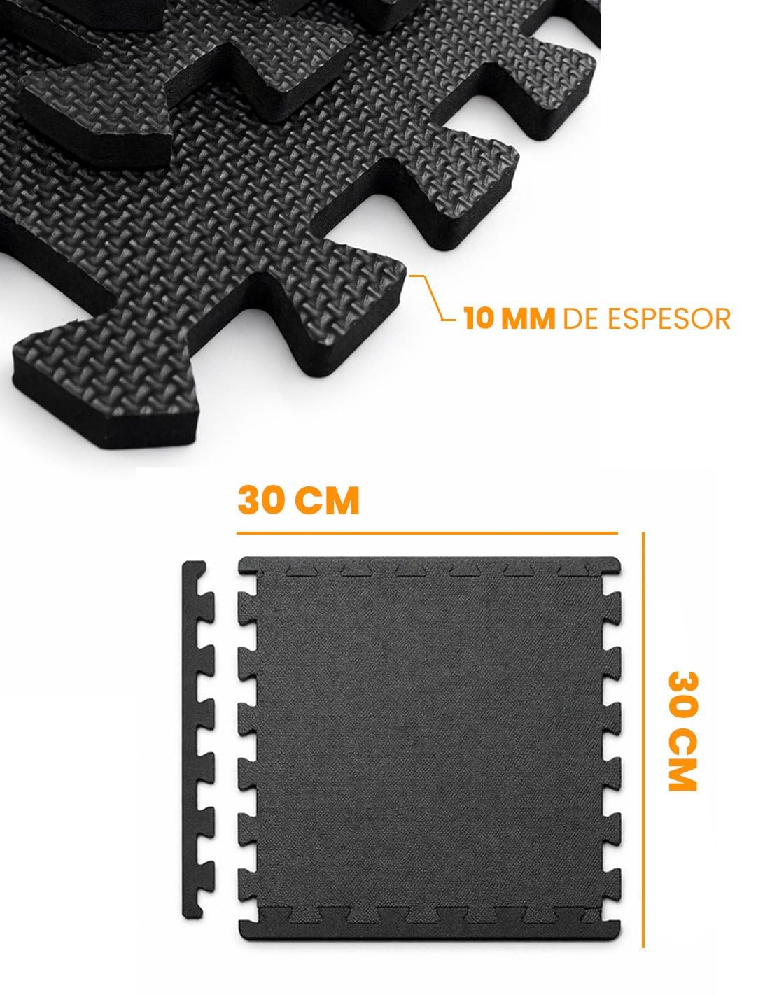 JARDIN202 - Esterilla Puzzle para Suelos de Gimnasio y Fitness | Protección de Goma Espuma, Tatami Puzzle Expandible 30x30cm (10mm) | 36 Uds | 3,24 m² (Negro) - 3