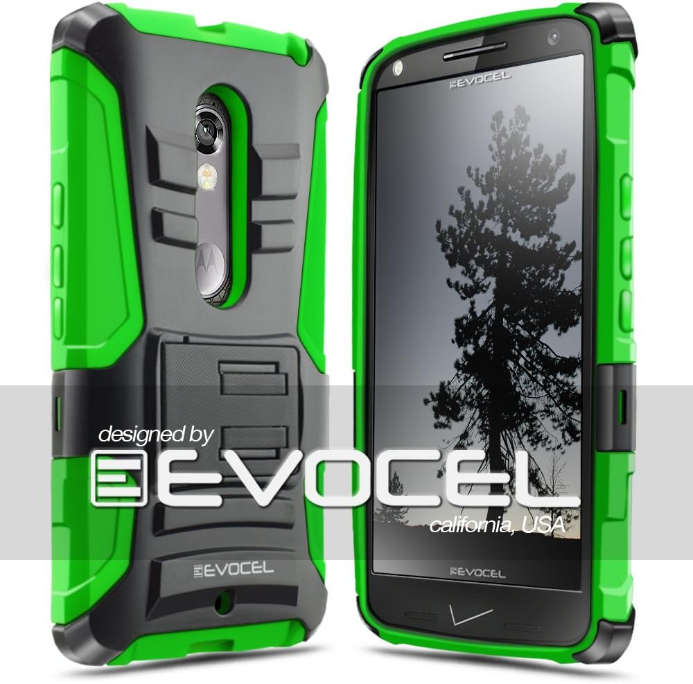 Droid MAXX 2 Case, Evocel [Generation Series] Belt Clip Holster, Kickstand, HD Screen Protector, Dual Layer for Droid MAXX 2 (Model No XT1565) / Moto X Play (2015 Release), Green