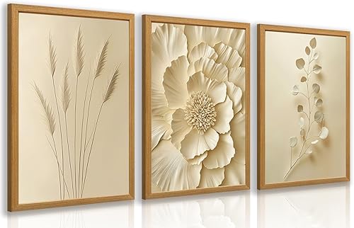 GELDSTEI Lienzo decorativo floral beige neutro, decoración de pared botánica minimalista moderna, decoración de pared botánica, impresión vintage de