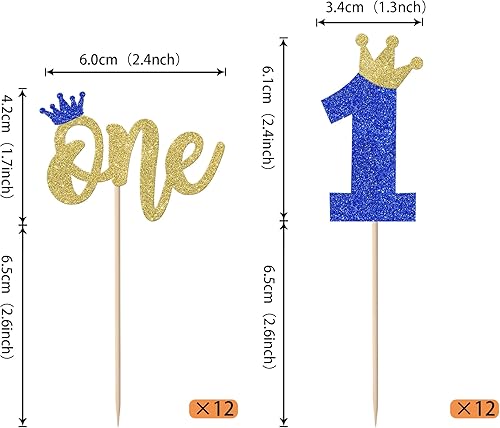 Miniatura 9 de Rsstarxi Paquete de 24 adornos para cupcakes de primer cumpleaños, corona con purpurina, decoración de pastel de primer cumpleaños para baby shower,