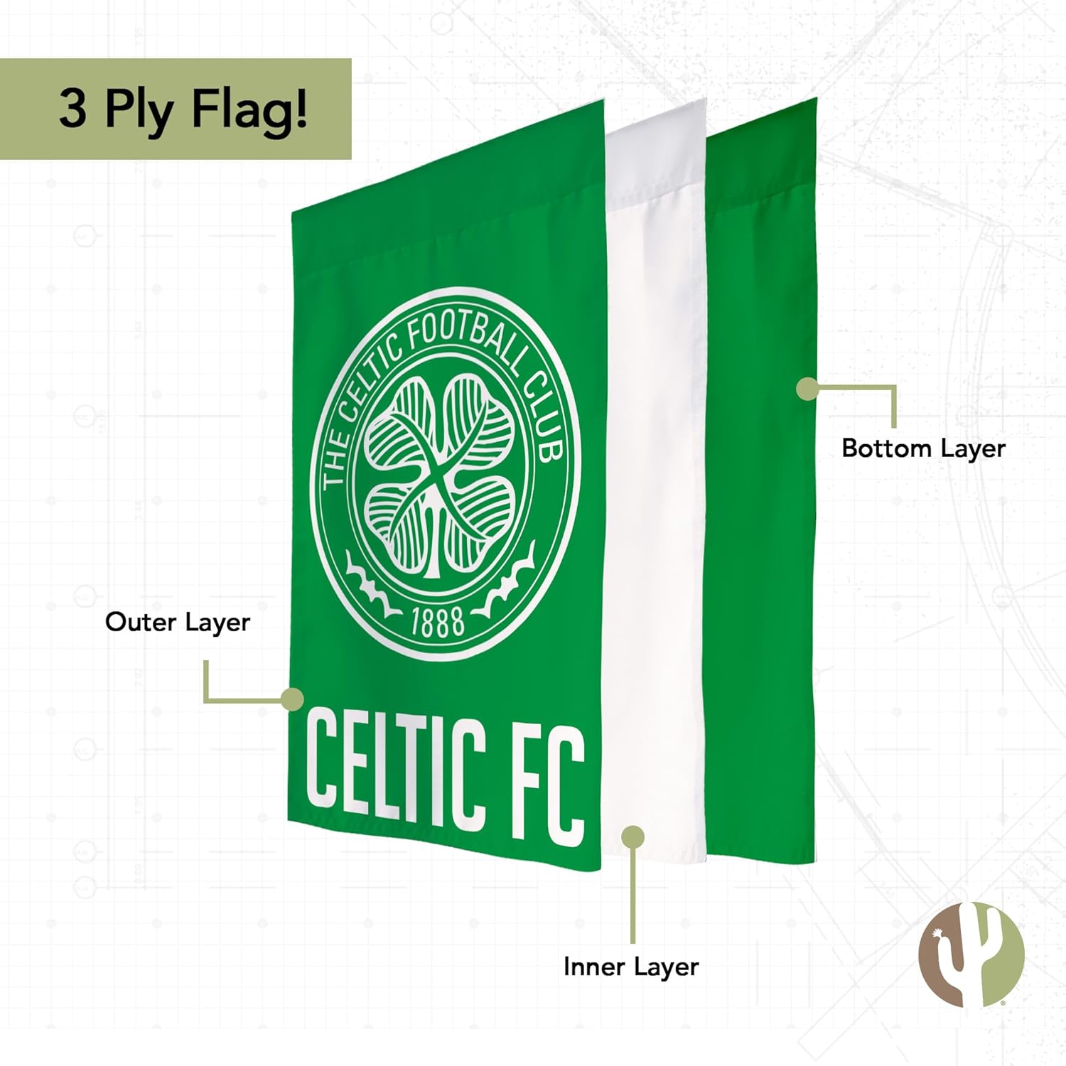 Desert Cactus Celtic FC Garden Flag Scottish Bhoys Celts Football Soccer Premier League Banner 100% Polyester (Garden Flag A)