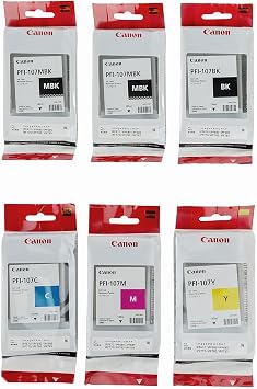 Canon PFI-107 Set Genuine Pfi-107 6 Pack Set of 5 Colors Ink Tanks 2 Pfi-107mbk,and 1 Pfi107bk Pfi107c Pfi107y Pfi107m InkSAVERTM Microfiber LCD Screen Cleaning Cloth